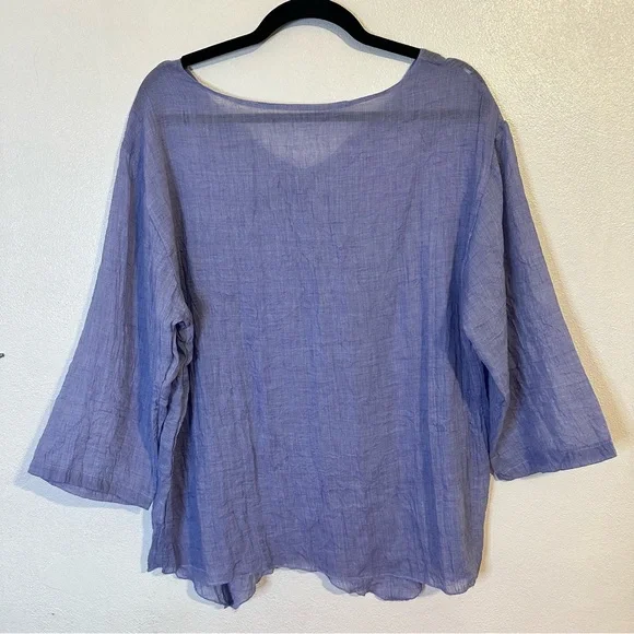 Flax & Cotton Lagenlook Blue Art-to-Wear Women's Top - Picture 2 of 8